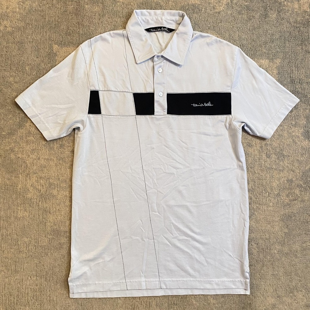 TravisMathew Polo Shirt Mens Small Gray Black Colorblock Golf Pima Cotton